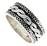 3/8 (8 mm) Sterling Silver Rope Design Spinner Ring