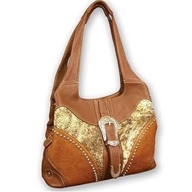 Mocha Pebble Grain Leather 'Cowgirl Romance' Handbag 3-compartments