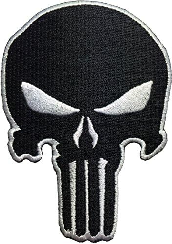 Punisher Skull Sewing Iron on Emroidered Patch - Black White (IRON-PUNI-SKUL-BKWH)