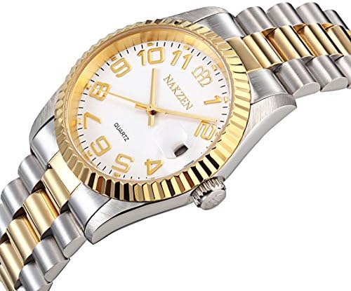 NAKZEN Men's SS3001G3 White and Gold Dial Stainless Steel Quartz Watch