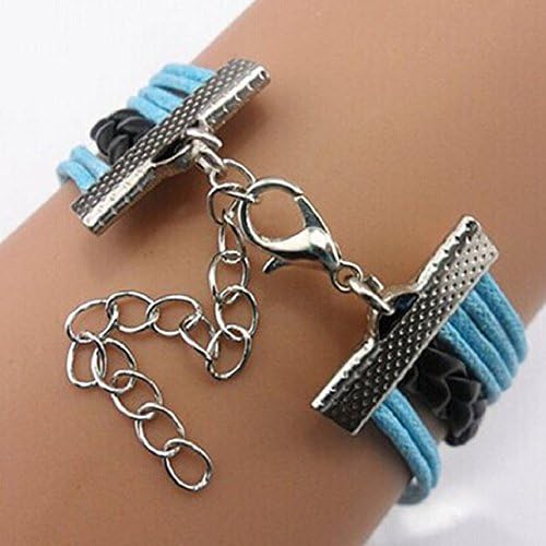Shensee Female Fashion DIY Adjustable 8 Cross Wolf Charms Multilayer Bracelet Wristband Blue