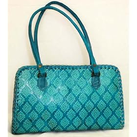 Buy Beautiful Designer Turquoise Embossed Leather Shoulder Hobo with Floral Motifs by Utsav