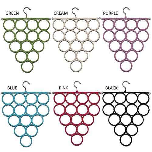 Scarf Hanger Holder Organizer - Travel Tie Rack - Closet Space Saver - Hook or Wall Mount for College Dorm Room Accessories - 14 Snag Free Rings/Loops - Care-free Storage for Shawls Pashminas Winter and Infinity Scarves