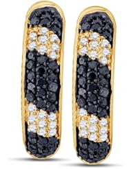 10K Yellow Gold Round Brilliant Cut Black and White Diamond - Channel Set Round Circle Hoop Earrings - (.62 cttw.)