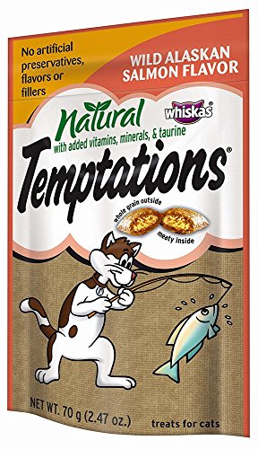TEMPTATIONS Natural Treats for Cats Wild Alaskan Salmon Flavor 2.47 Ounces (Pack of 12)