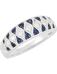 14K White Gold Genuine Blue Sapphire and Diamond Ring