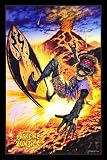 Extreme Zombies (Surfing Volcano) Black Wood-Mounted Art Poster Print - 24 X 36