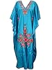 Indie Boho Long Kaftans Kashmiri Embroidered Turquoise Blue Caftan Maxi Dress Xl