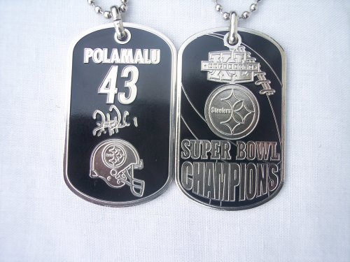 RARE TROY POLAMALU PITTSBURGH STEELERS SUPER BOWL XL (40) CHAMPION BLATINUM DOGTAG NECKLACE AUTOGRAPHED