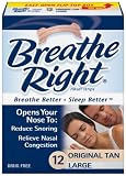 Breathe Right Nasal Strips Tan Relieves Nasal Congestion, Medium/Large- 12 Ea