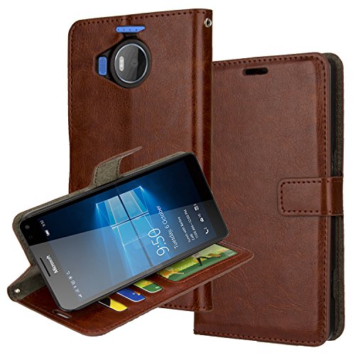 Lumia 950 Xl Case,Microsoft Nokia Lumia 950 Xl Wallet Leather Case AomaxÂ® Wallet Card Slot View Stand Premium Protective Leather Cover Case for Microsoft Nokia Lumia 950 Xl (R64 Brown)