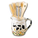 Cow 3-D Pitcher Utensil Holder Crock w/ Kitchen Utensils