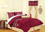 7Pcs King Burgundy Jewel Embroidery Comforter Set