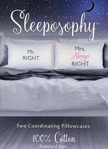 Sleeposophy Coordinating Pair Standard Cotton Pillowcases, Mr. Right / Mrs. Always Right
