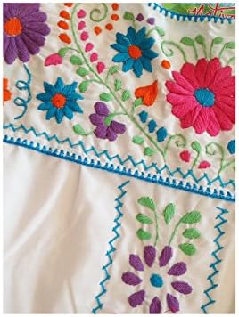 Nativa Women's Hand Embroidered Mexican Puebla Dress (X-Large, White Multi)