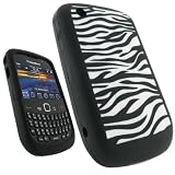 igadgitz Housse Etui Pochette Coque Case en Silicone de couleur Noir et Blanc avec motif Bandes de Zèbre pour BlackBerry Curve Gemini 8520 & 9300 3G + protecteur d'écran