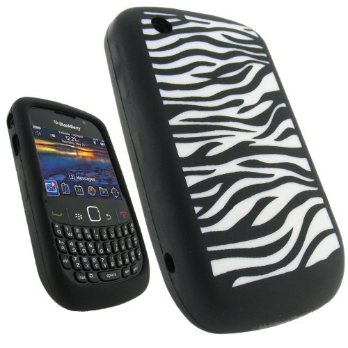 igadgitz Housse Etui Pochette Coque Case en Silicone de couleur Noir et Blanc avec motif Bandes de Zèbre pour BlackBerry Curve Gemini 8520 & 9300 3G + protecteur d'écran