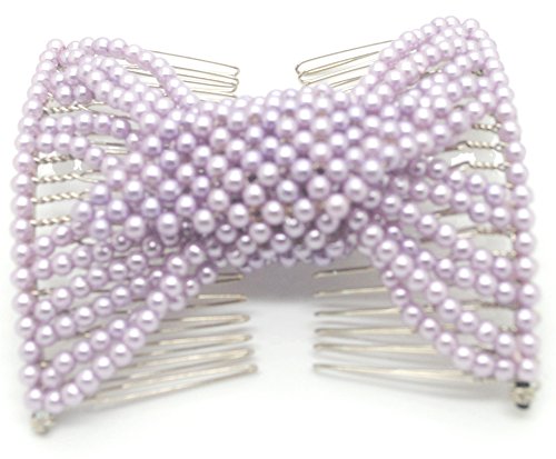 Casualfashion Delicate Women Girls EZ Stretch Pearls Combs Beaded Hair Comb Jewelry Double Clips (Light Blue)