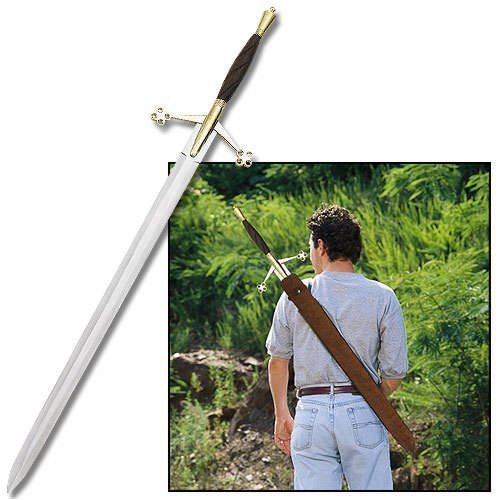 Scottish Claymore Sword w/ Leather Shoulder Sheath