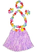 Girl's elastic Hawaiian hula dancer grass skirt with flower costume set -purple