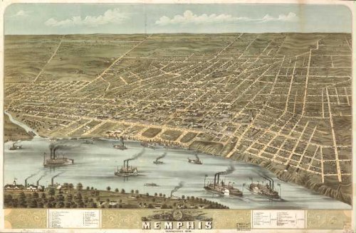 Bird's eye view of the city of Memphis, Tennessee 1870., large historic panoramic map reprint 55x36