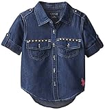 U.S. POLO ASSN. Little Girls' Denim Shirt with Nailhead On Chest Pockets, Totally Pink Pony, 3T
