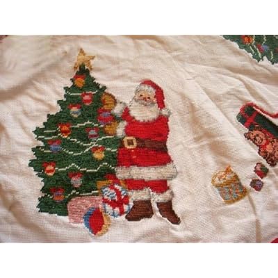 santa needlepoint handmade christmas tree skirt