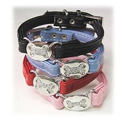 Leather Collar w/ Crystal Bone - Pink - 12 in.