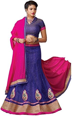 Radheshyam Enterprise Women's Net Lehenga Choli, Free Size, Blue