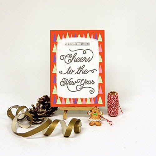 Christmas Cards (Holiday Cards, Greeting Cards), New Year Cheers with Light Green Edge - 10 Cards & Envelopes