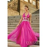 Terani Couture Junior Girl Size 2-16 Fuchsia Beaded Halter Formal Gown