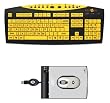 Battery Free Wireless Optical Mouse and Pad with 4 Feet Retractable USB Cable Plus Large Print Yellow English Wired USB Keyboard with Black Letters Bundle