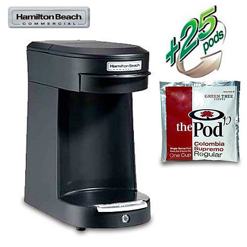 Hamilton Beach HDC200B Commercial 1 Cup Brewer - Black (includes 25 Colombia Supremo Pods)