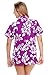 Funky Hawaiian Blouse Women Short-Sleeve Front-Pocket Hibiscus Flower Purple