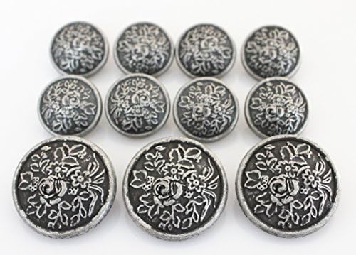 YCEE 11 Piece Antique Silver Vintage Metal Blazer Button Set - flora - for Blazer, Suits, Sport Coat, Uniform, Jacket