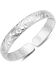 Honeystore Womens S999 Sterling Silver Cuff Bangle Color White Dia 6.5 cm Weight 40 g
