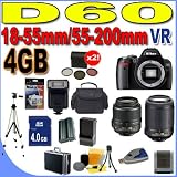 Nikon D60 10.2MP Digital SLR Camera with Nikon 18-55mm f/3.5-5.6G VR AF-S DX Zoom-Nikkor Lens and 55-200mm f/4-5.6G VR ED AF-S DX Zoom-Nikkor Lens PLUS 4GB SDHC Memory Card - Extra Lithium Ion Battery - Quick External Charger - TWO 3 Piece Filter Kits - Digital Flash - Professional Travel Hard Case - Full Size Tripod - D60 (25436) BigVALUEInc Accessory 2-Lens Saver Bundle + MORE!