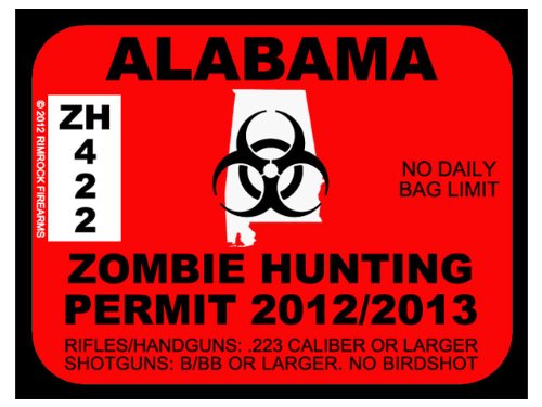 Alabama Zombie Hunting Permit 2012 (Bumper Sticker)