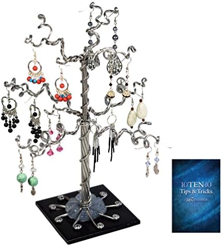 Adjustable Aluminum Jewelry Tree Organizer, Holder &amp; Display - Small Silver w/ Black Base - Bundle - 2 Items