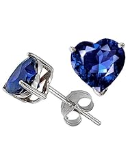 Tommaso Design (tm) Heart Shape 7mm Created Sapphire Earring Studs