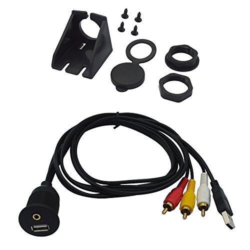 BITOO 1M 3 Feet USB &amp; 3.5mm to 3 RCA and USB AUX Flush Mount Dash Extension Cable for Car Motorcycle Boat Bike