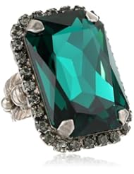 Sorrelli "Viridescence" Large Emerald Cut Crystal Silver-Tone Adjustable Ring