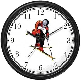 Man Downhill Alpine Skier No.1 Snow Skiing Wall Clock by WatchBuddy Timepieces (White Frame)
