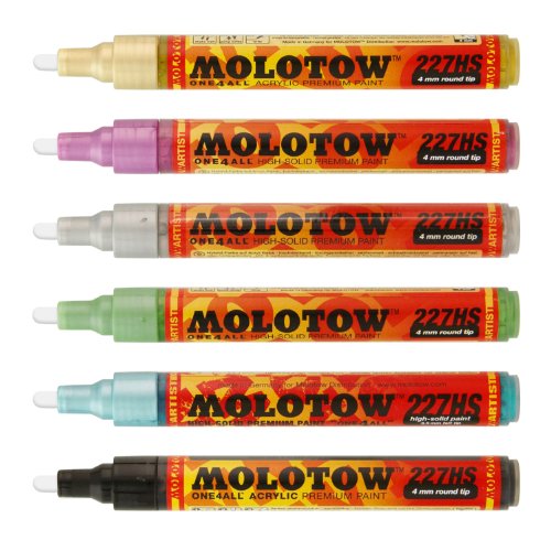 Molotow 6 ONE4ALL METALLIC Acrylic Premium Paint MARKER KIT 227HS 4MM Color Tip Where to buy