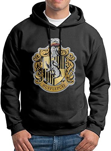 Harry Potter Hufflepuff Badger Mens Fashion Pullover Hooded Sweatshirt Black