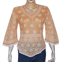 Comfort Clothing Womens Top Kurti Dress Chikan Embroidery Size M (ctop504)
