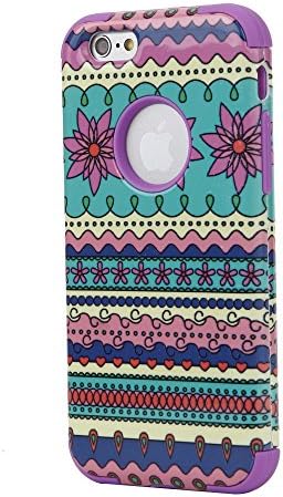 Electrovic Cute and Adorable PC plus Silicone 3 in 1 Hybrid Case for iPhone6 -Blue Tribal Plaid+Purple