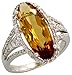 14 Karat Weissgold Grosser Steinen Ring, mit 0.45 Karat Brilliantschliff Diamanten & 4.45 Karat 18x7mm Ovalschliff Citrin Stein, (19mm) breit