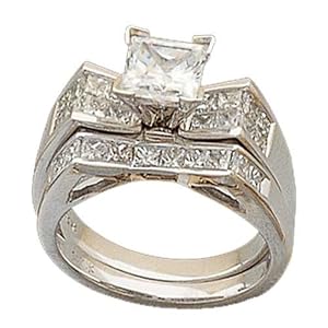 14K White Gold Diamond Bridal Ring Set (Center stone is not included)
