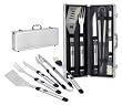 Picnic Time Fiero BBQ Case w/ Knife, Brush, Tongs, Spatula w/ Aluminum Handles (Black/Silver)